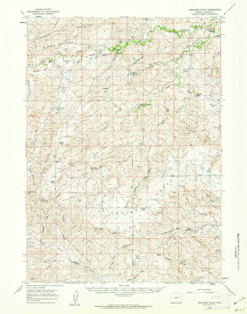 Highland Flats, Wyoming 1959 (1962) USGS Old Topo Map Reprint 15x15 WY Quad 342136