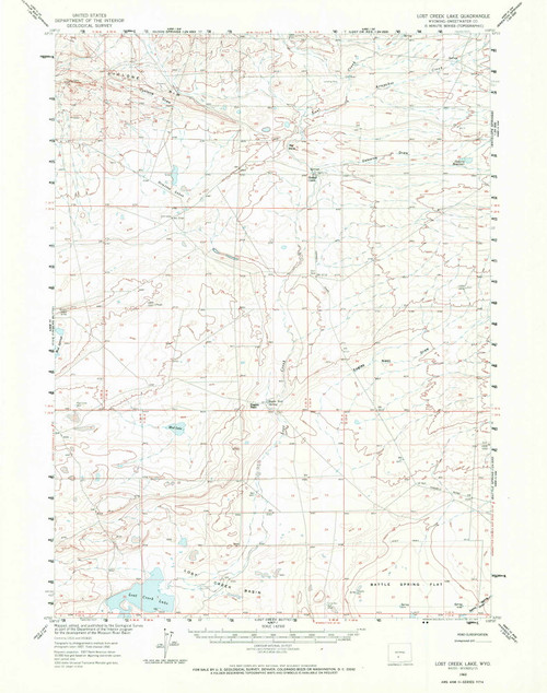 Lost Creek Lake, Wyoming 1960 (1972) USGS Old Topo Map Reprint 15x15 WY Quad 342159