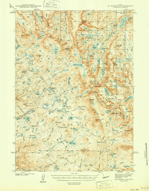 Mt Bonneville, Wyoming 1942 (1942) USGS Old Topo Map Reprint 15x15 WY Quad 342198