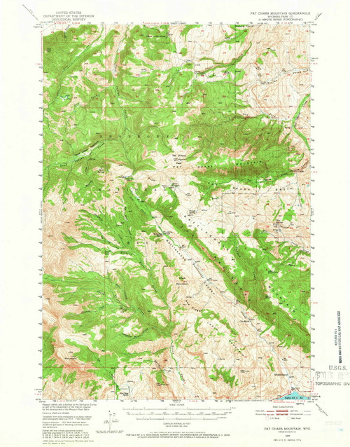 Pat O'Hara Mountain, Wyoming 1949 (1966) USGS Old Topo Map Reprint 15x15 WY Quad 342224
