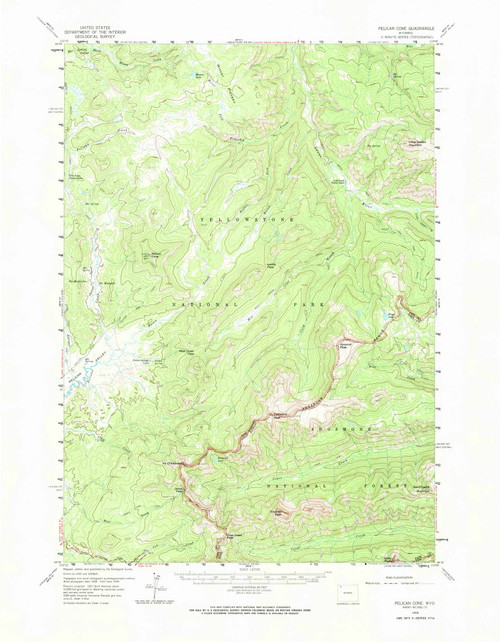 Pelican Cone, Wyoming 1959 (1965) USGS Old Topo Map Reprint 15x15 WY Quad 342228