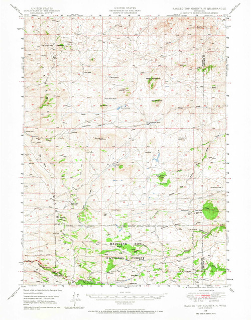 Ragged Top Mountain, Wyoming 1948 (1967) USGS Old Topo Map Reprint 15x15 WY Quad 342233