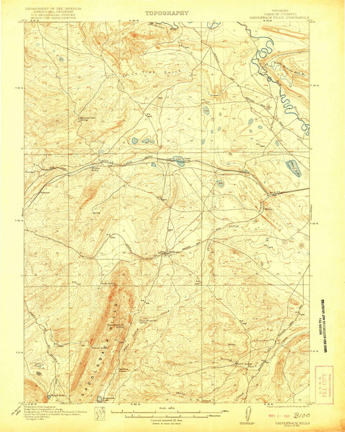 Saddleback Hills, Wyoming 1921 (1921) USGS Old Topo Map Reprint 15x15 WY Quad 342243