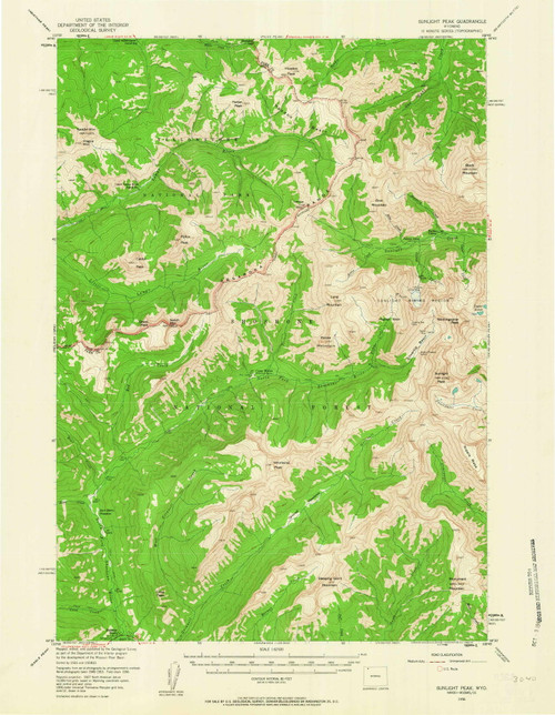 Sunlight Peak, Wyoming 1956 (1963) USGS Old Topo Map Reprint 15x15 WY Quad 342261