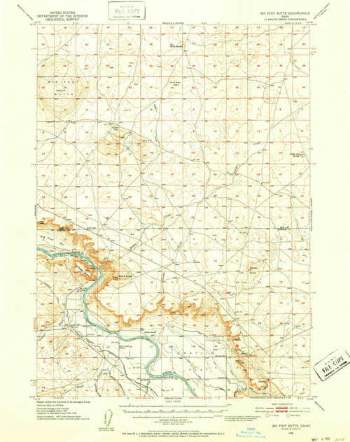 Big Foot Butte, Idaho 1948 (1952) USGS Old Topo Map Reprint 15x15 ID Quad 238915