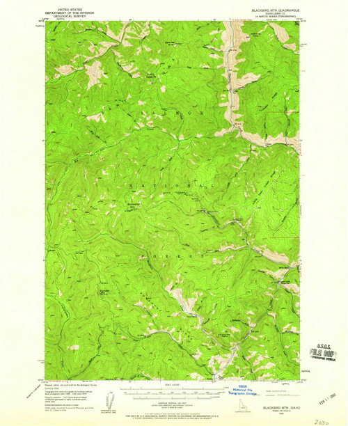 Blackbird Mtn, Idaho 1950 (1960) USGS Old Topo Map Reprint 15x15 ID Quad 238920