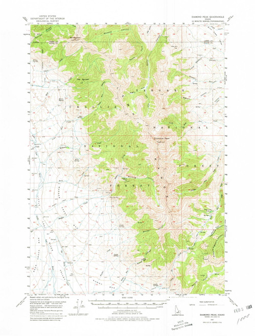 Diamond Peak, Idaho 1957 (1980) USGS Old Topo Map Reprint 15x15 ID Quad 239037