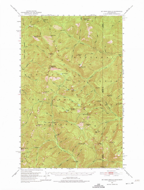 Mt Pend Oreille, Idaho 1951 (1957) USGS Old Topo Map Reprint 15x15 ID Quad 239198