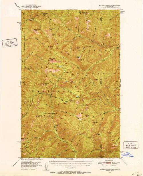 Mt Pend Oreille, Idaho 1951 (1952) USGS Old Topo Map Reprint 15x15 ID Quad 239200