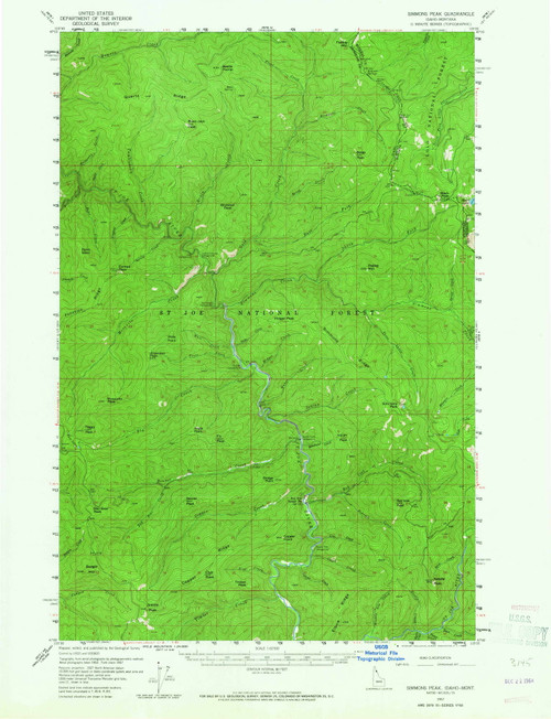 Simmons Peak, Idaho 1957 (1965) USGS Old Topo Map Reprint 15x15 ID Quad 239273
