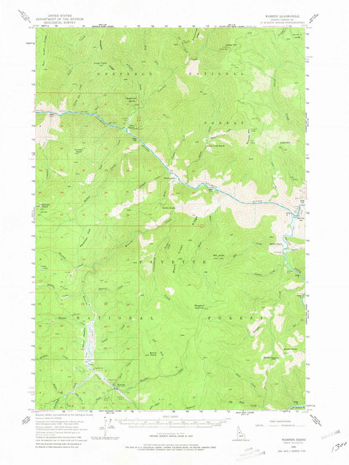 Warren, Idaho 1956 (1980) USGS Old Topo Map Reprint 15x15 ID Quad 239334