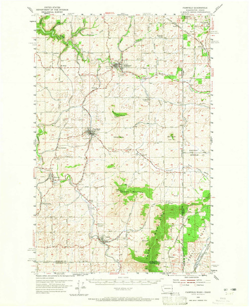 Fairfield, Washington 1954 (1965) USGS Old Topo Map Reprint 15x15 ID Quad 241103