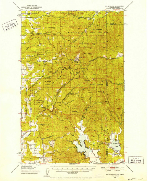 Mt Spokane, Washington 1950 (1952) USGS Old Topo Map Reprint 15x15 ID Quad 242690