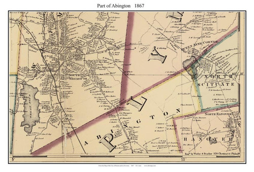 Abington, North Hanover, North Scituate, Queen Anne Corner Hingham, South Weymouth (partial) Massachusetts 1867 Old Town Map Custom Print - Boston Environs - Plymouth  Co.
