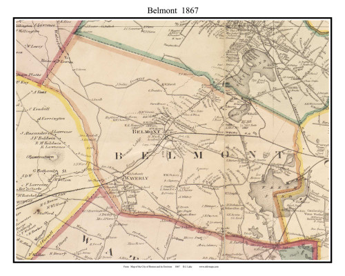 Belmont Massachusetts 1867 Old Town Map Custom Print - Boston Vicinity - Middlesex  Co.
