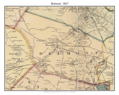 Belmont Massachusetts 1867 Old Town Map Custom Print - Boston Environs - Middlesex  Co.