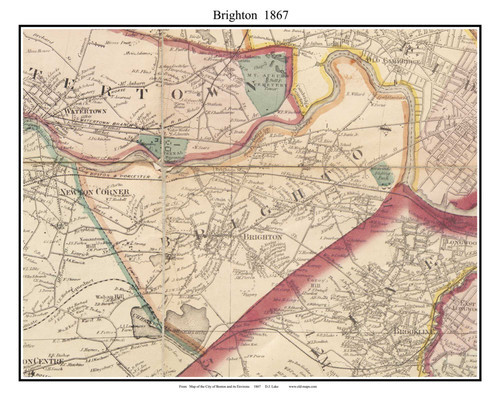 Brighton Massachusetts 1867 Old Town Map Custom Print - Boston Vicinity - Middlesex  Co.