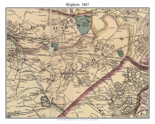 Brighton Massachusetts 1867 Old Town Map Custom Print - Boston Environs - Middlesex  Co.