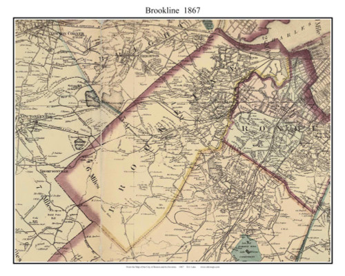 Brookline Massachusetts 1867 Old Town Map Custom Print - Boston Environs - Norfolk  Co.