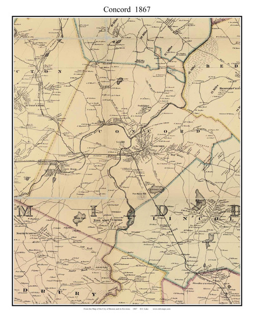 Concord Massachusetts 1867 Old Town Map Custom Print - Boston Environs - Middlesex  Co.