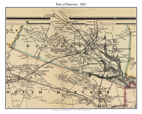 Danvers (partial) Massachusetts 1867 Old Town Map Custom Print - Boston Environs - Essex  Co.