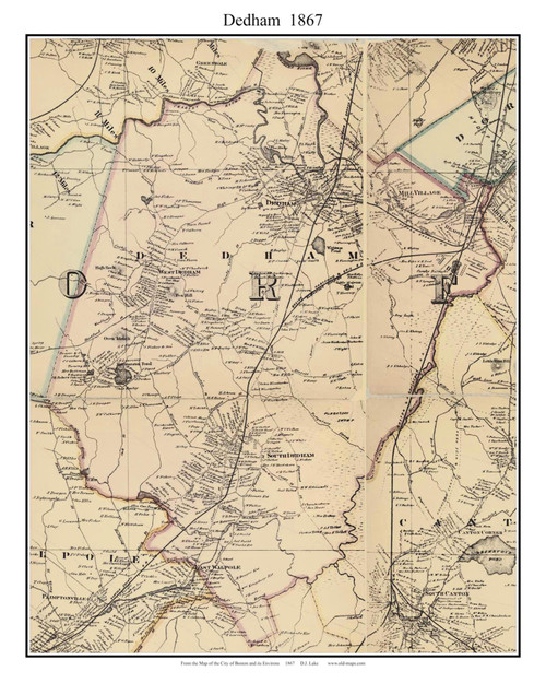 Dedham Massachusetts 1867 Old Town Map Custom Print - Boston Environs - Norfolk  Co.
