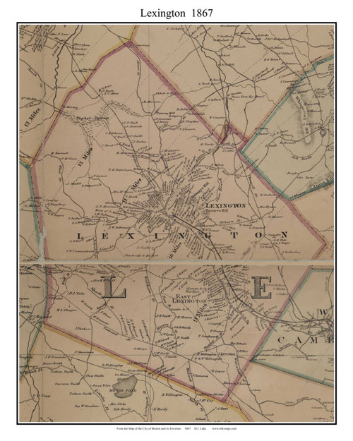 Lexington Massachusetts 1867 Old Town Map Custom Print - Boston Environs - Middlesex  Co.