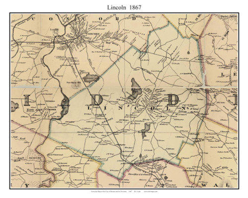 Lincoln Massachusetts 1867 Old Town Map Custom Print - Boston Environs - Middlesex  Co.