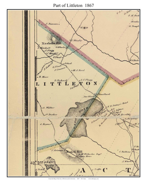 Littleton (partial) Massachusetts 1867 Old Town Map Custom Print - Boston Environs - Middlesex  Co.