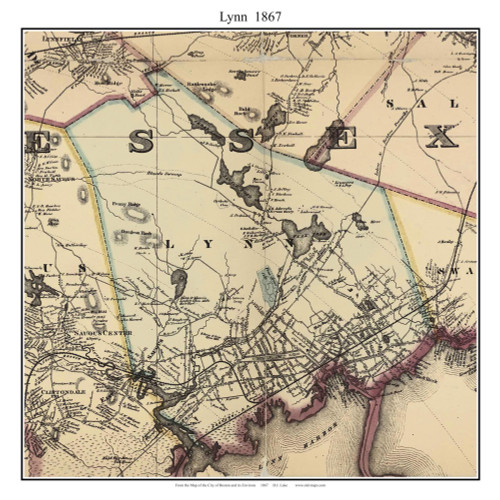 Lynn Massachusetts 1867 Old Town Map Custom Print - Boston Environs - Essex  Co.