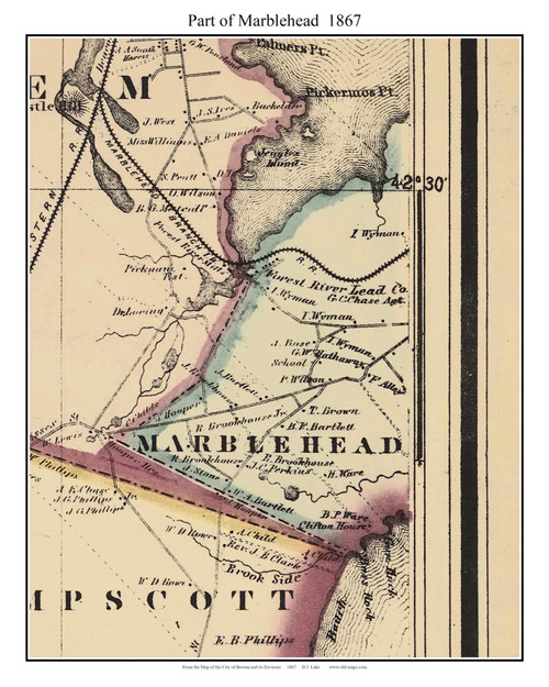 Marblehead (partial) Massachusetts 1867 Old Town Map Custom Print - Boston Environs - Essex  Co.