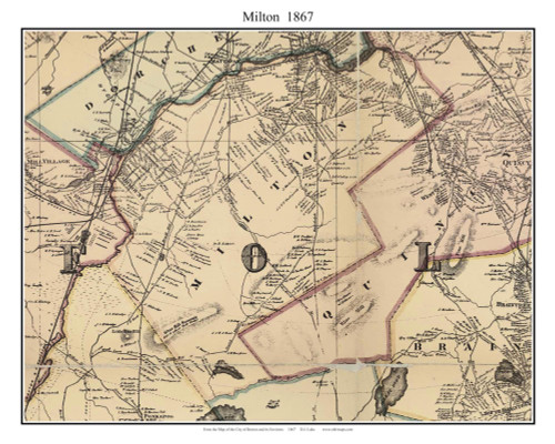 Milton Massachusetts 1867 Old Town Map Custom Print - Boston Environs - Norfolk  Co.