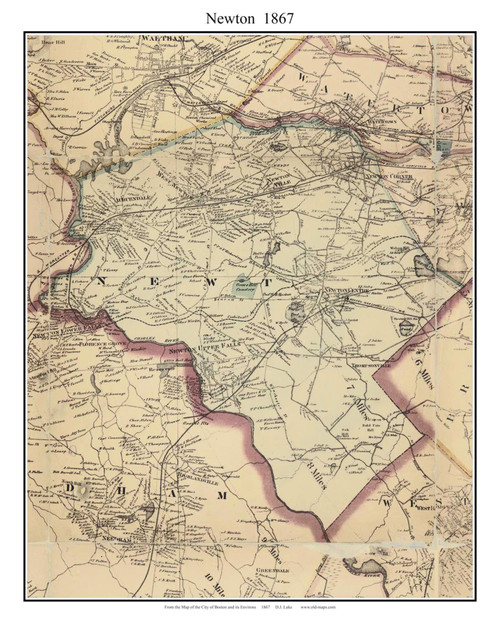 Newton Massachusetts 1867 Old Town Map Custom Print - Boston Environs - Middlesex  Co.