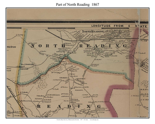 North Reading (partial) Massachusetts 1867 Old Town Map Custom Print - Boston Environs - Middlesex  Co.