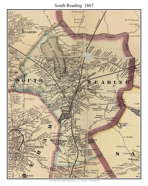South Reading Massachusetts 1867 Old Town Map Custom Print - Boston Environs - Middlesex  Co.