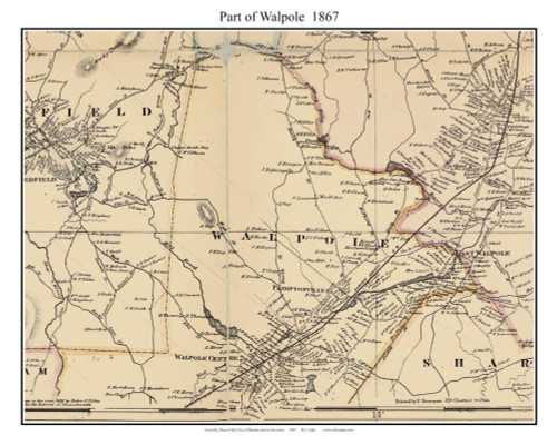 Walpole (partial) Massachusetts 1867 Old Town Map Custom Print - Boston Environs - Norfolk  Co.