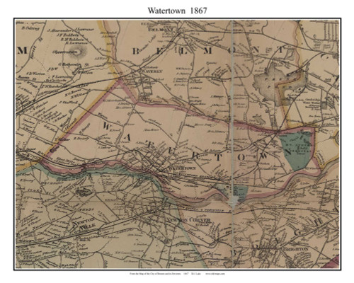 Watertown Massachusetts 1867 Old Town Map Custom Print - Boston Environs - Middlesex  Co.
