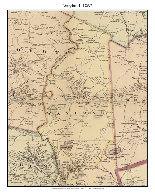 Wayland Massachusetts 1867 Old Town Map Custom Print - Boston Environs - Middlesex  Co.