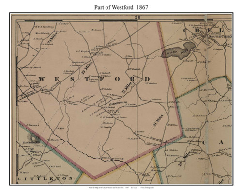 Westford (partial) Massachusetts 1867 Old Town Map Custom Print - Boston Environs - Middlesex  Co.