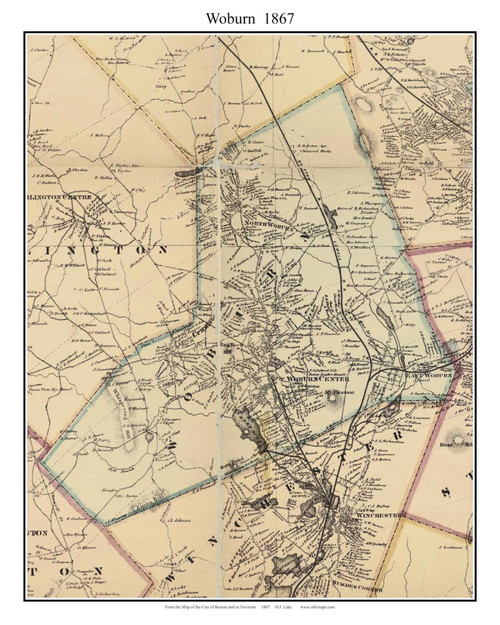 Woburn Massachusetts 1867 Old Town Map Custom Print - Boston Environs - Middlesex  Co.