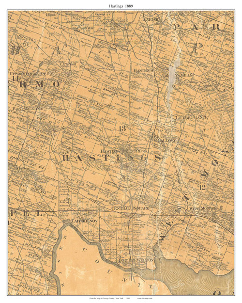 Hastings, New York 1889 Old Town Map Custom Print - Oswego Co.