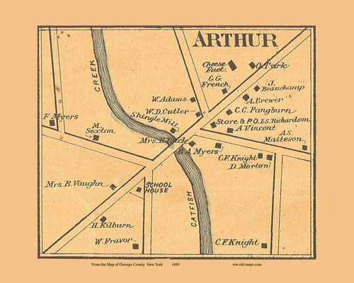 Arthur Village, Mexico, New York 1889 Old Town Map Custom Print - Oswego Co.