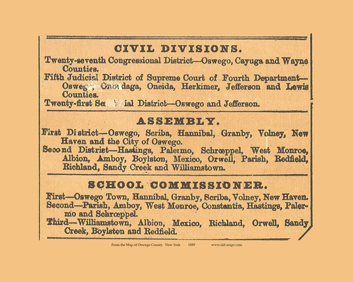 Government  Information, New York 1889 Old Town Map Custom Print - Oswego Co.
