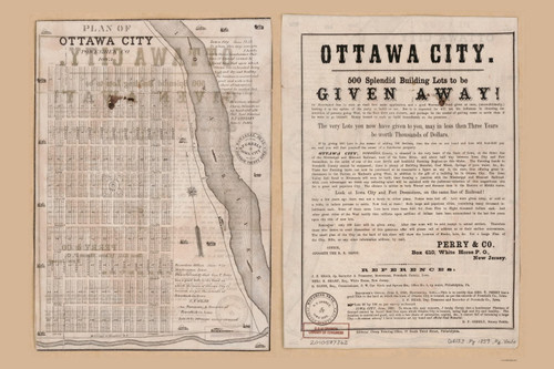 Ottawa City 1859  - Old Map Reprint - Iowa Cities