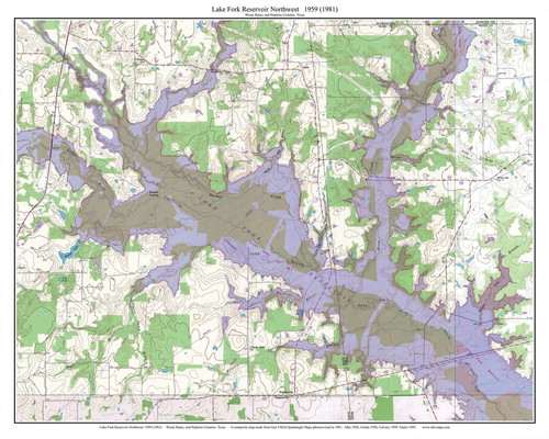 Lake Fork Reservoir Northwest 1959 - Custom USGS Old Topo Map - Texas