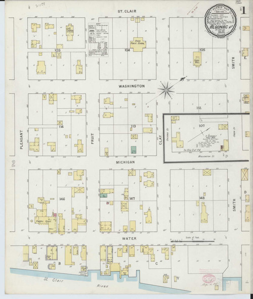 Algonac Michigan 1895 - Fire Insurance Index - Old Map Reprint
