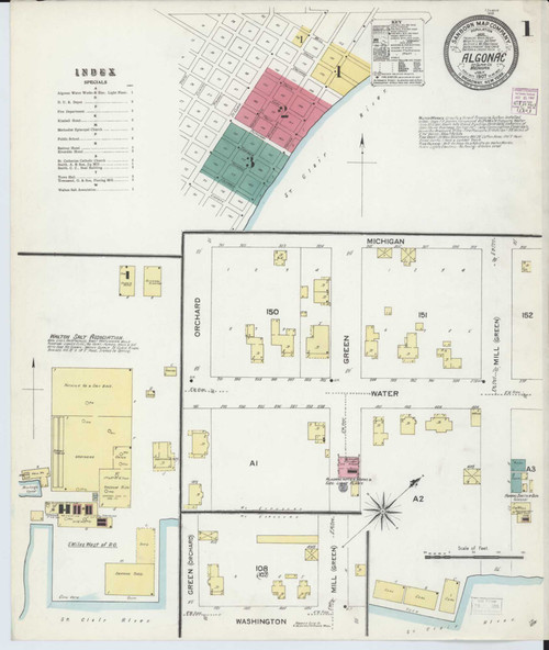 Algonac Michigan 1907 - Fire Insurance Index - Old Map Reprint