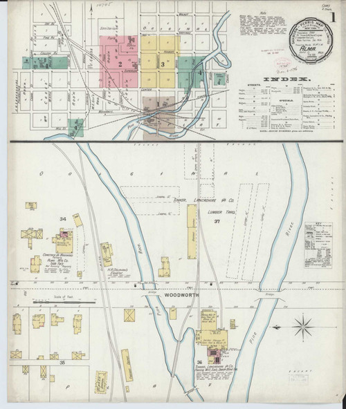 Alma Michigan 1896 - Fire Insurance Index - Old Map Reprint