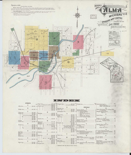 Alma Michigan 1917 - Fire Insurance Index - Old Map Reprint