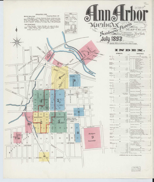 Ann Arbor Michigan 1892 - Fire Insurance Index - Old Map Reprint